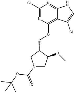 tert-butyl(3R,4R)-3-(((2,5-dichloro-7H-pyrrolo[2,3-d]pyrimidin-4-yl)oxy)methyl)-4-methoxypyrrolidine-1-carboxylate Structure