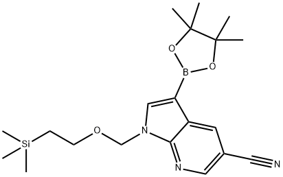 3-(tetramethyl-1,3,2-dioxaborolan-2-yl)-1-{[2-(trimethylsilyl)ethoxy]methyl}-1H-pyrrolo[2,3-b]pyridine-5-carbonitrile 化学構造式
