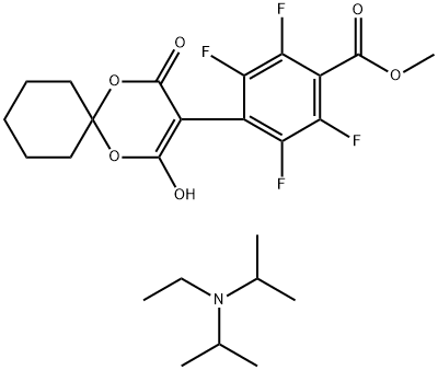 N-Ethyl-N-isopropylpropan-2-aminium 4-Oxo-3-(2,3,5,6-tetrafluoro-4-(methoxycarbonyl)phenyl)-1,5-dioxaspiro[5.5]undec-2-en-2-olate >=95% 化学構造式