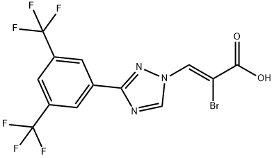 (Z)-3-(3-(3,5-双(三氟甲基)苯基)-1H-1,2,4-三唑-1-基)-2-溴丙烯酸, 1642300-91-1, 结构式