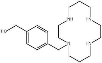 4-(1,4,8,11-テトラアザシクロテトラデカン-1-イルメチル)ベンゼンメタノール 化学構造式