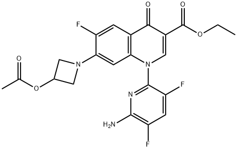 Ethyl 7-(3-acetoxyazetidin-1-yl)-1-(6-amino-3,5-difluoropyridin-2-yl)-6-fluoro-4-oxo-1,4-dihydroquinoline-3-carboxylate Struktur