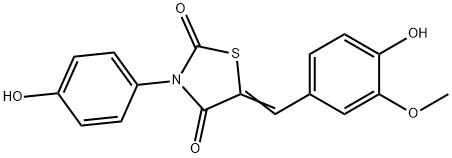 5-(4-hydroxy-3-methoxybenzylidene)-3-(4-hydroxyphenyl)-1,3-thiazolidine-2,4-dione 化学構造式