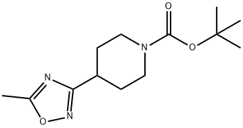 1-Piperidinecarboxylic acid, 4-(5-methyl-1,2,4-oxadiazol-3-yl)-, 1,1-dimethylethyl ester 化学構造式