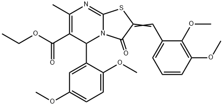 (Z)-ethyl 2-(2,3-dimethoxybenzylidene)-5-(2,5-dimethoxyphenyl)-7-methyl-3-oxo-3,5-dihydro-2H-thiazolo[3,2-a]pyrimidine-6-carboxylate Struktur