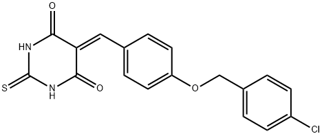 5-{4-[(4-chlorobenzyl)oxy]benzylidene}-2-thioxodihydropyrimidine-4,6(1H,5H)-dione Structure