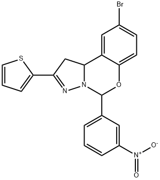 9-bromo-5-(3-nitrophenyl)-2-(thiophen-2-yl)-1,10b-dihydropyrazolo[1,5-c][1,3]benzoxazine Structure