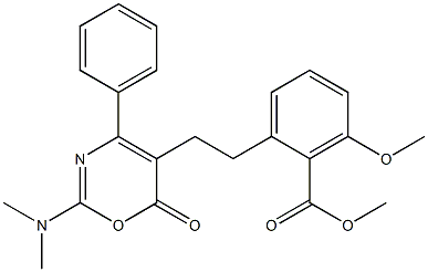 2-[2-(2-Dimethylamino-6-oxo-4-phenyl-6H-[1,3]oxazin-5-yl)-ethyl]-6-methoxy-benzoic acid methyl ester Struktur