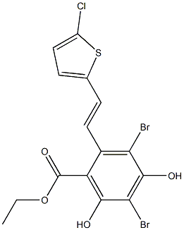 3,5-Dibromo-2-[2-(5-chloro-thiophen-2-yl)-vinyl]-4,6-dihydroxy-benzoic acid ethyl ester,365542-90-1,结构式