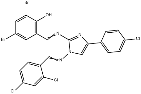 2,4-dibromo-6-((E)-((4-(4-chlorophenyl)-1-((E)-(2,4-dichlorobenzylidene)amino)-1H-imidazol-2-yl)imino)methyl)phenol Struktur