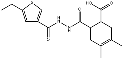 6-(2-(5-ethylthiophene-3-carbonyl)hydrazinecarbonyl)-3,4-dimethylcyclohex-3-enecarboxylic acid Structure