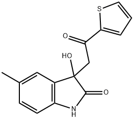 3-hydroxy-5-methyl-3-[2-oxo-2-(thiophen-2-yl)ethyl]-1,3-dihydro-2H-indol-2-one 结构式