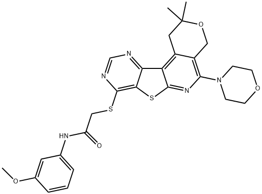 2-((2,2-dimethyl-5-morpholino-2,4-dihydro-1H-pyrano[4'',3'':4',5']pyrido[3',2':4,5]thieno[3,2-d]pyrimidin-8-yl)thio)-N-(3-methoxyphenyl)acetamide Structure