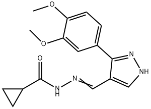 (E)-N'-((3-(3,4-dimethoxyphenyl)-1H-pyrazol-4-yl)methylene)cyclopropanecarbohydrazide,540519-96-8,结构式