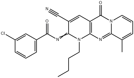 N-(1-butyl-3-cyano-10-methyl-5-oxo-1,5-dihydro-2H-dipyrido[1,2-a:2,3-d]pyrimidin-2-ylidene)-3-chlorobenzamide 结构式