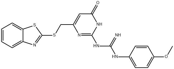 1-{6-[(1,3-benzothiazol-2-ylsulfanyl)methyl]-4-oxo-1,4-dihydropyrimidin-2-yl}-3-(4-methoxyphenyl)guanidine Structure