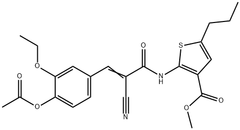 (E)-methyl 2-(3-(4-acetoxy-3-ethoxyphenyl)-2-cyanoacrylamido)-5-propylthiophene-3-carboxylate Structure