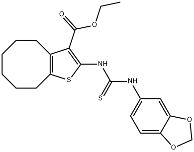 ethyl 2-(3-(benzo[d][1,3]dioxol-5-yl)thioureido)-4,5,6,7,8,9-hexahydrocycloocta[b]thiophene-3-carboxylate Structure