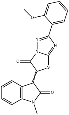 (3Z)-3-[2-(2-methoxyphenyl)-6-oxo[1,3]thiazolo[3,2-b][1,2,4]triazol-5(6H)-ylidene]-1-methyl-1,3-dihydro-2H-indol-2-one 化学構造式