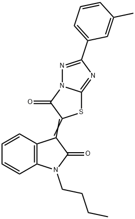 (3Z)-1-butyl-3-[2-(3-methylphenyl)-6-oxo[1,3]thiazolo[3,2-b][1,2,4]triazol-5(6H)-ylidene]-1,3-dihydro-2H-indol-2-one 化学構造式
