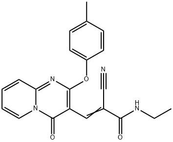 (2E)-2-cyano-N-ethyl-3-[2-(4-methylphenoxy)-4-oxo-4H-pyrido[1,2-a]pyrimidin-3-yl]prop-2-enamide Struktur