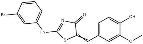 (2E,5Z)-2-[(3-bromophenyl)imino]-5-(4-hydroxy-3-methoxybenzylidene)-1,3-thiazolidin-4-one 化学構造式