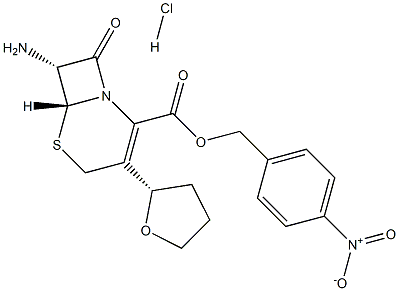 (6R,7R)-7-AMINO-8-OXO-3-((2S)-TETRAHYDROFURAN-2-YL)-5-THIA-1-AZABICYCLO[4.2.0]OCT-2-ENE-2-CARBOXYLIC ACID 4-NITROBENZYL ESTER HCL 结构式