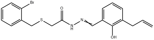 (E)-N'-(3-allyl-2-hydroxybenzylidene)-2-((2-bromobenzyl)thio)acetohydrazide 化学構造式