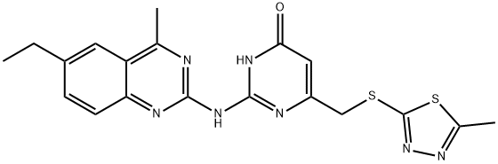 2-[(6-ethyl-4-methylquinazolin-2-yl)amino]-6-{[(5-methyl-1,3,4-thiadiazol-2-yl)sulfanyl]methyl}pyrimidin-4(3H)-one 结构式