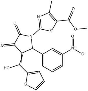 (E)-methyl 2-(3-(hydroxy(thiophen-2-yl)methylene)-2-(3-nitrophenyl)-4,5-dioxopyrrolidin-1-yl)-4-methylthiazole-5-carboxylate 结构式
