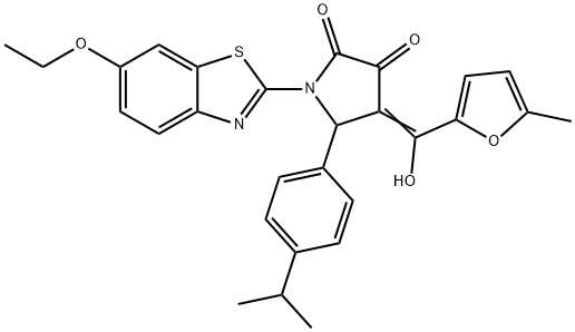 (E)-1-(6-ethoxybenzo[d]thiazol-2-yl)-4-(hydroxy(5-methylfuran-2-yl)methylene)-5-(4-isopropylphenyl)pyrrolidine-2,3-dione 化学構造式