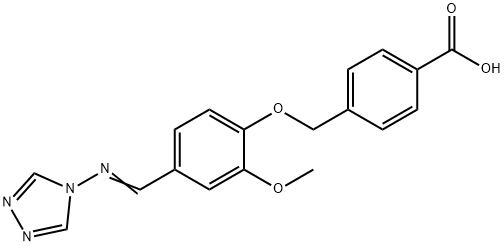 4-({2-methoxy-4-[(E)-(4H-1,2,4-triazol-4-ylimino)methyl]phenoxy}methyl)benzoic acid 化学構造式