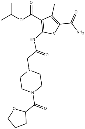 isopropyl 5-carbamoyl-4-methyl-2-(2-(4-(tetrahydrofuran-2-carbonyl)piperazin-1-yl)acetamido)thiophene-3-carboxylate 化学構造式