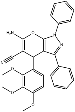 6-amino-1,3-diphenyl-4-(2,3,4-trimethoxyphenyl)-1,4-dihydropyrano[2,3-c]pyrazole-5-carbonitrile Struktur