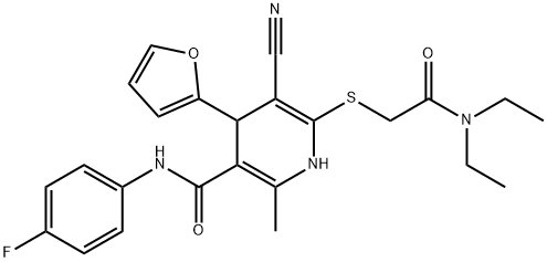 5-cyano-6-{[2-(diethylamino)-2-oxoethyl]sulfanyl}-N-(4-fluorophenyl)-4-(2-furyl)-2-methyl-1,4-dihydro-3-pyridinecarboxamide Structure