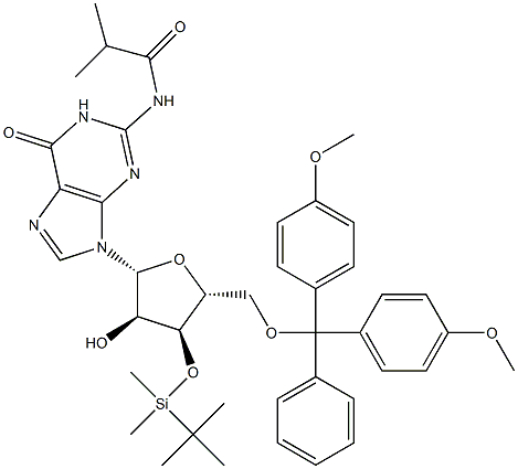 N2-isobutyryl-5'-O-(4,4'-dimethoxytrityl)-3'-O-tert-butyldimethylsilyl guanosine 化学構造式