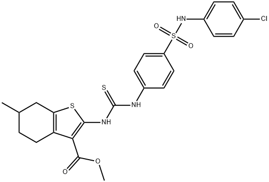 methyl 2-(3-(4-(N-(4-chlorophenyl)sulfamoyl)phenyl)thioureido)-6-methyl-4,5,6,7-tetrahydrobenzo[b]thiophene-3-carboxylate 化学構造式