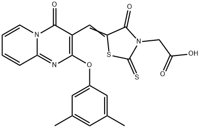 [(5Z)-5-{[2-(3,5-dimethylphenoxy)-4-oxo-4H-pyrido[1,2-a]pyrimidin-3-yl]methylidene}-4-oxo-2-thioxo-1,3-thiazolidin-3-yl]acetic acid 结构式