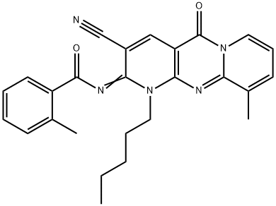 N-(3-cyano-10-methyl-5-oxo-1-pentyl-1,5-dihydro-2H-dipyrido[1,2-a:2,3-d]pyrimidin-2-ylidene)-2-methylbenzamide,848742-18-7,结构式