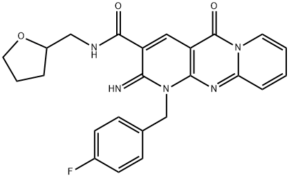 1-(4-fluorobenzyl)-2-imino-5-oxo-N-(tetrahydro-2-furanylmethyl)-1,5-dihydro-2H-dipyrido[1,2-a:2,3-d]pyrimidine-3-carboxamide 化学構造式