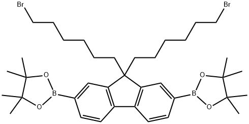 2,2'-(9,9-bis(6-bromohexyl)-9H-fluorene-2,7-diyl)bis(4,4,5,5-tetramethyl-1,3,2-dioxaborolane) 结构式