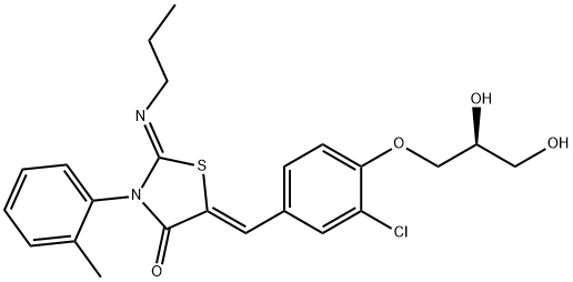 (2Z,5Z)-5-(3-氯-4 - ((S)-2,3-二羟基丙氧基)苯亚甲基)-2-(丙基亚氨基),854111-49-2,结构式