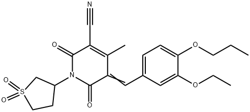 1-(1,1-dioxidotetrahydro-3-thienyl)-5-(3-ethoxy-4-propoxybenzylidene)-4-methyl-2,6-dioxo-1,2,5,6-tetrahydro-3-pyridinecarbonitrile,862192-78-7,结构式