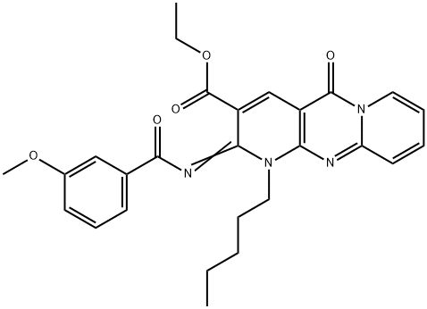 ethyl 2-[(3-methoxybenzoyl)imino]-5-oxo-1-pentyl-1,5-dihydro-2H-dipyrido[1,2-a:2,3-d]pyrimidine-3-carboxylate,872118-04-2,结构式