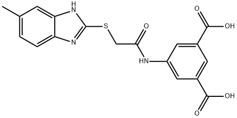 5-({[(5-methyl-1H-benzimidazol-2-yl)sulfanyl]acetyl}amino)benzene-1,3-dicarboxylic acid 化学構造式