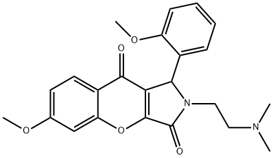 2-[2-(dimethylamino)ethyl]-6-methoxy-1-(2-methoxyphenyl)-1,2-dihydrochromeno[2,3-c]pyrrole-3,9-dione,879577-91-0,结构式