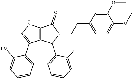 5-[2-(3,4-dimethoxyphenyl)ethyl]-4-(2-fluorophenyl)-3-(2-hydroxyphenyl)-4,5-dihydropyrrolo[3,4-c]pyrazol-6(1H)-one Structure