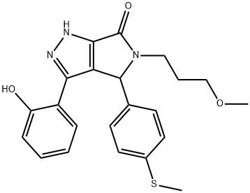 3-(2-hydroxyphenyl)-5-(3-methoxypropyl)-4-[4-(methylsulfanyl)phenyl]-4,5-dihydropyrrolo[3,4-c]pyrazol-6(2H)-one Struktur