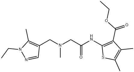 ethyl 2-(2-(((1-ethyl-5-methyl-1H-pyrazol-4-yl)methyl)(methyl)amino)acetamido)-4,5-dimethylthiophene-3-carboxylate Structure