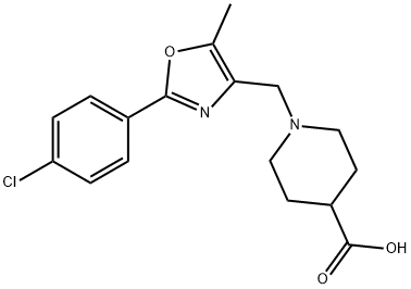 1-((2-(4-chlorophenyl)-5-methyloxazol-4-yl)methyl)piperidine-4-carboxylicacid,897765-44-5,结构式